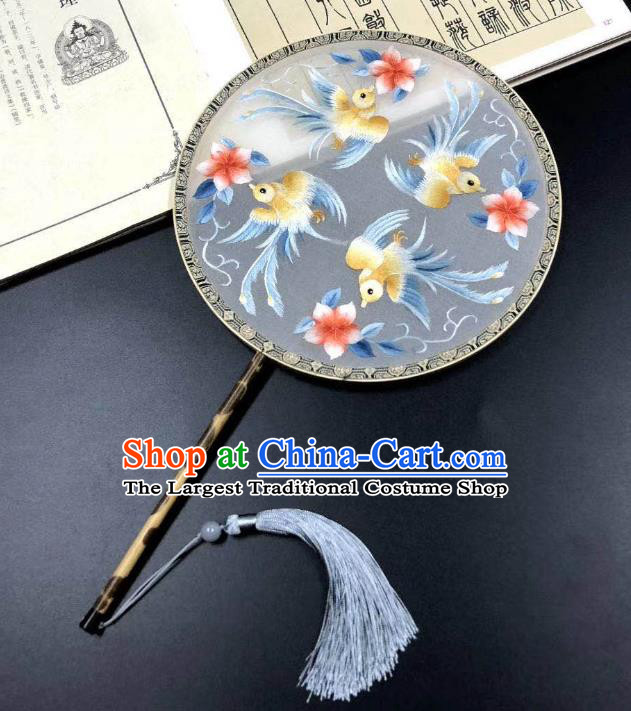 China Handmade Double Side Suzhou Embroidered Birds Fan Traditional Silk Fans Cheongsam Dance Circular Fan Classical Palace Fan