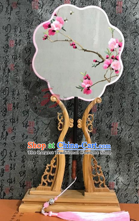 China Cheongsam Dance Fan Classical Palace Fan Handmade Double Side Suzhou Embroidered Plum Fan Traditional Silk Fans