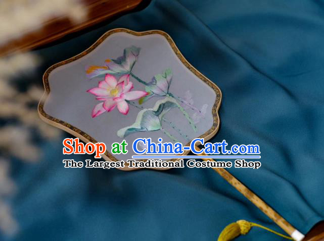 China Handmade Hanfu Fan Classical Palace Fan Suzhou Embroidered Lotus Double Side Fan Traditional Song Dynasty Silk Fans