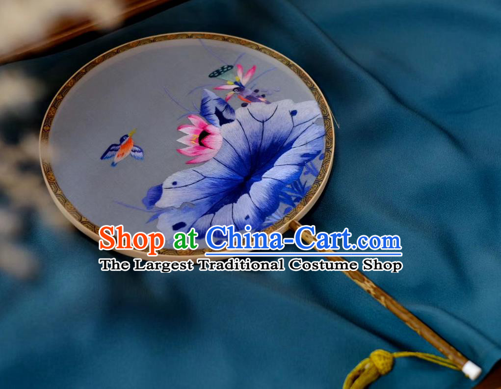 China Handmade Hanfu Circular Fan Classical Palace Fan Double Side Suzhou Embroidered Lotus Fan Traditional Song Dynasty Silk Fans