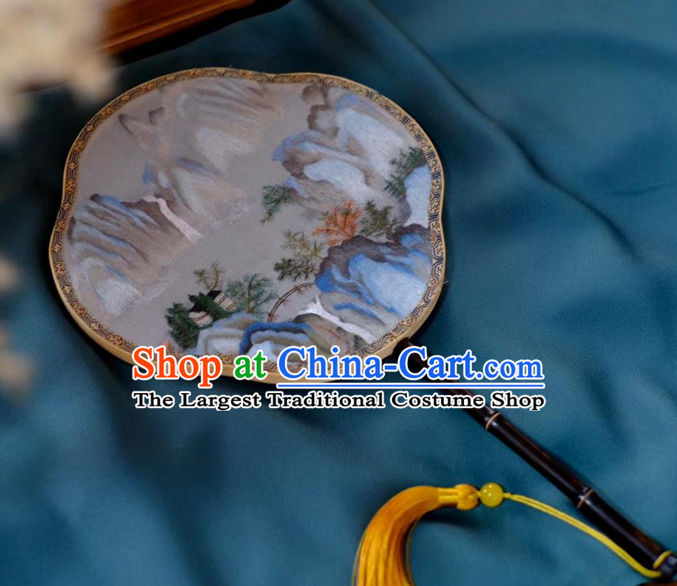 China Handmade Song Dynasty Princess Fans Traditional Hanfu Silk Fan Classical Palace Fan Double Side Suzhou Embroidered Landscape Fan