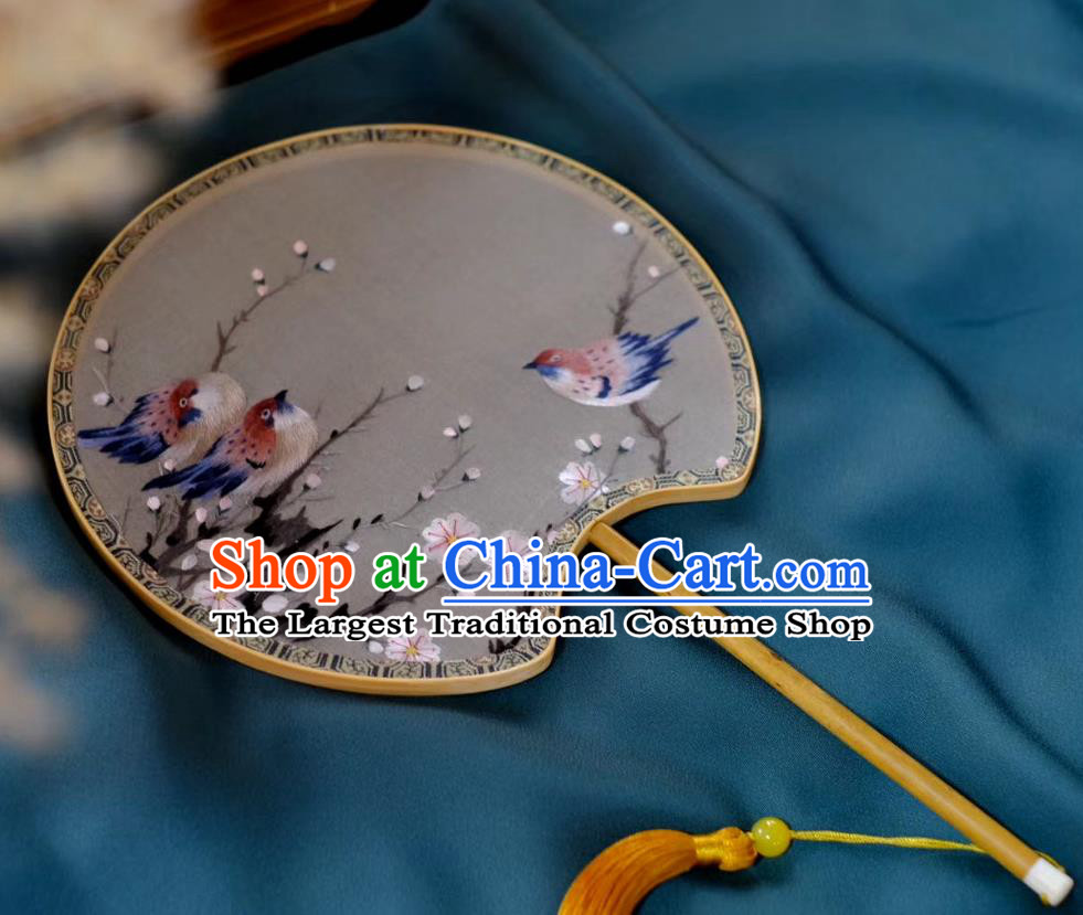 China Traditional Hanfu Silk Fan Classical Palace Fan Double Side Suzhou Embroidered Plum Fan Handmade Song Dynasty Princess Fans