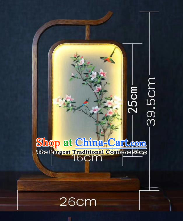 Chinese Suzhou Embroidery Desk Lamp Handmade LED Lantern Embroidered Flowers Bird Table Screen