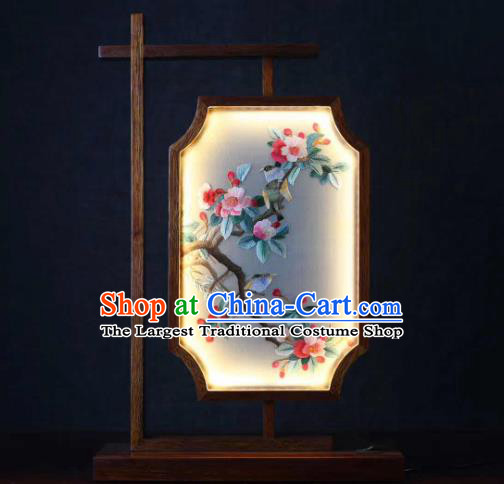 Chinese Suzhou Embroidery Craft Desk Lamp Handmade LED Lantern Embroidered Begonia Table Screen