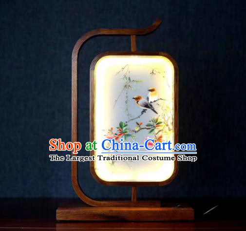 Chinese Suzhou Embroidery Craft Handmade Desk Lamp LED Lantern Embroidered Begonia Bird Table Screen