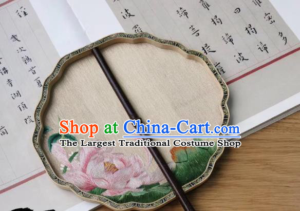 China Embroidered Lotus Double Side Fan Handmade Ming Dynasty Court Fans Traditional Hanfu Silk Fan Classical Palace Fan