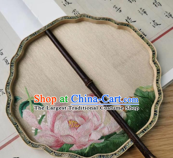 China Embroidered Lotus Double Side Fan Handmade Ming Dynasty Court Fans Traditional Hanfu Silk Fan Classical Palace Fan