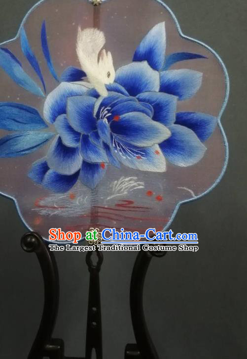 China Embroidered Lotus Palace Fan Double Side Silk Fan Handmade Ming Dynasty Court Fans Traditional Hanfu Fan