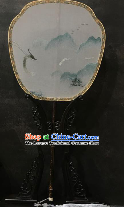 China Traditional Hanfu Fan Embroidered Landscape Palace Fan Double Side Silk Fan Handmade Ming Dynasty Court Fans
