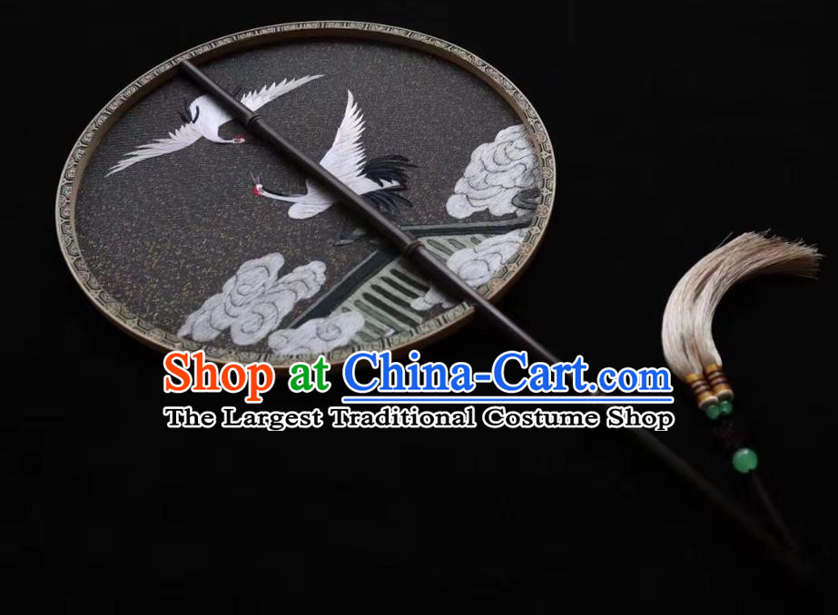China Classical Kesi Fans Traditional Hanfu Silk Fan Suzhou Embroidered Cranes Palace Fan Handmade Double Side Circular Fan