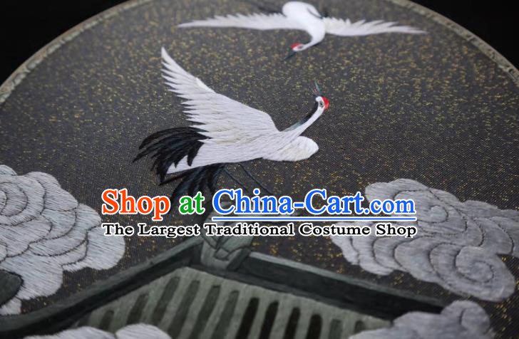China Classical Kesi Fans Traditional Hanfu Silk Fan Suzhou Embroidered Cranes Palace Fan Handmade Double Side Circular Fan