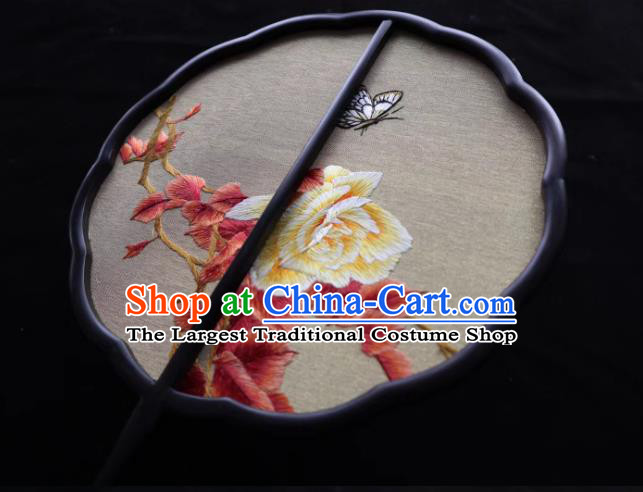 China Suzhou Embroidered Peony Palace Fan Handmade Double Side Fan Classical Kesi Fans Traditional Hanfu Silk Fan