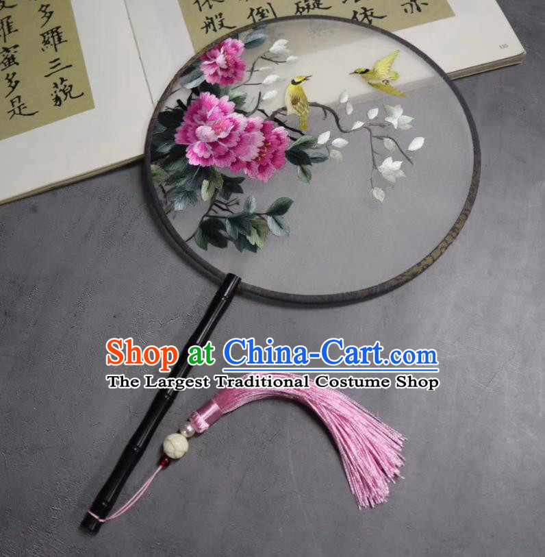 China Classical Kesi Fans Traditional Hanfu Silk Fan Suzhou Embroidered Peony Palace Fan Handmade Double Side Circular Fan