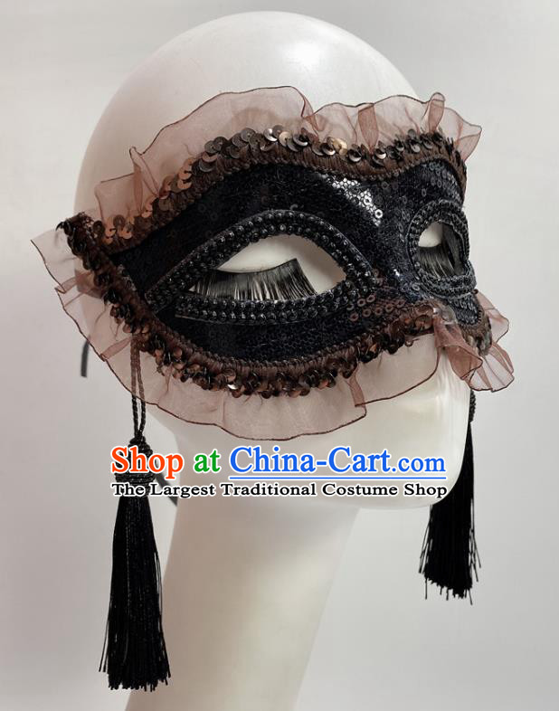Handmade Stage Performance Headpiece Halloween Cosplay Party Mask Deluxe Black Face Mask