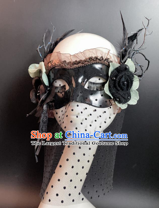 Halloween Cosplay Party Black Branch Mask Deluxe Veil Face Mask Handmade Stage Performance Blinder Headpiece