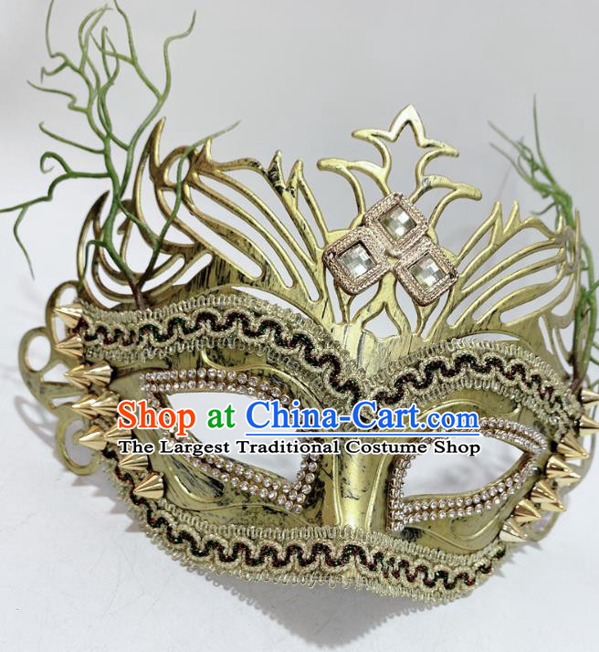 Professional Rio Carnival Headwear Halloween Party Cosplay Golden Mask Stage Performance Face Mask