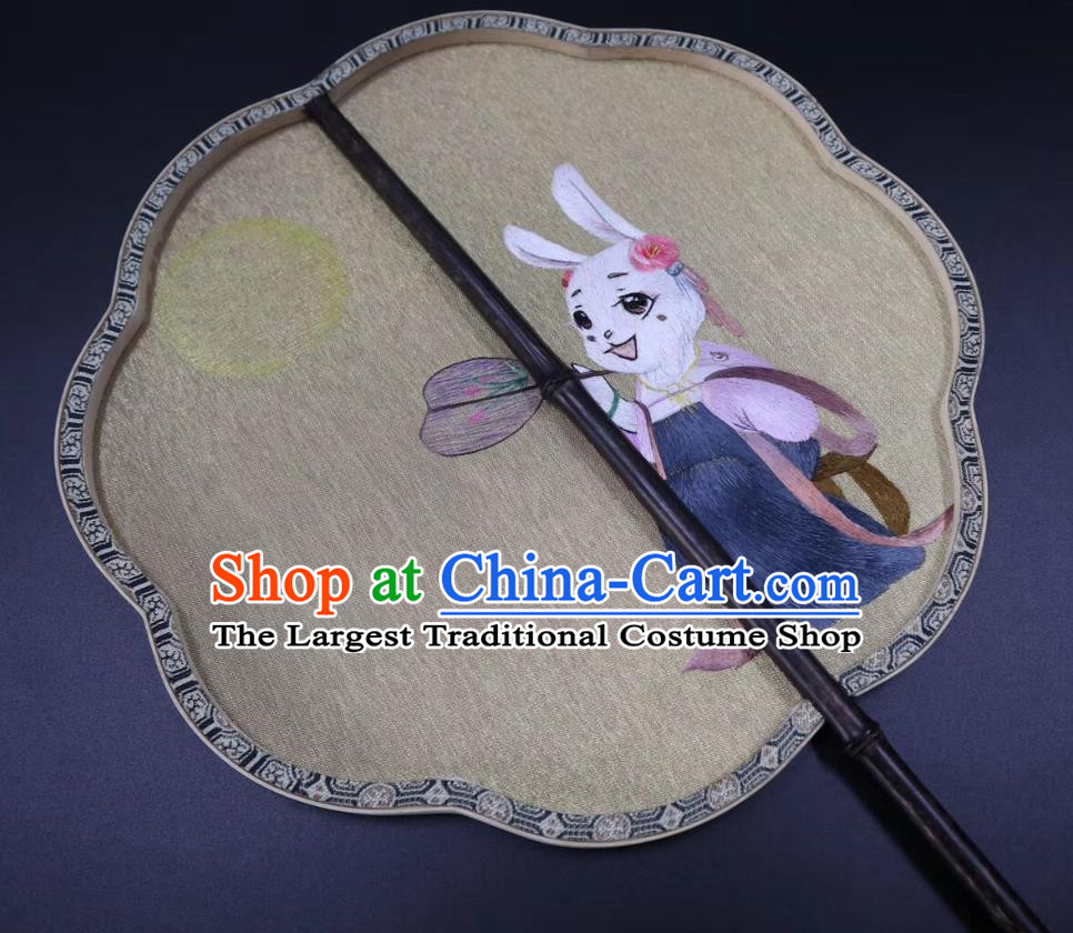 China Suzhou Embroidered Rabbit Palace Fan Handmade Double Side Fan Classical Kesi Fans Traditional Hanfu Beige Silk Fan