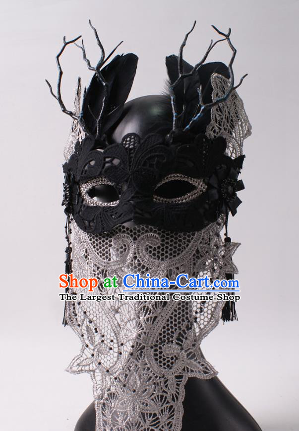 Halloween Cosplay Party Black Lace Mask Handmade Face Mask Deluxe Stage Performance Blinder Headpiece