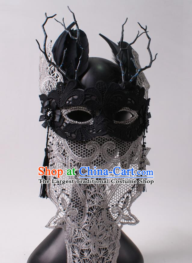 Halloween Cosplay Party Black Lace Mask Handmade Face Mask Deluxe Stage Performance Blinder Headpiece