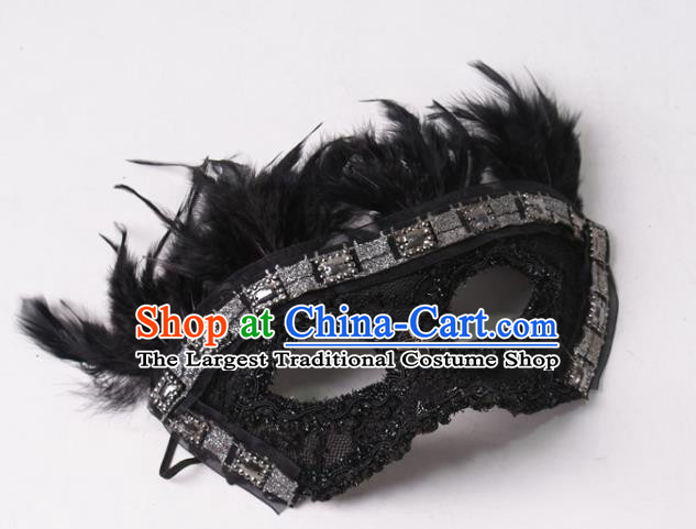 Professional Rio Carnival Black Feather Blinder Headwear Cosplay Lace Mask Party Performance Face Mask