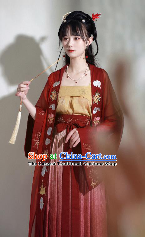 China Traditional Song Dynasty Palace Princess Historical Clothing Ancient Young Beauty Red Hanfu Dress Garments
