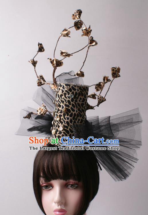 Top Stage Show Leopard Printing Hair Crown Baroque Princess Giant Headdress Rio Carnival Decorations Halloween Cosplay Top Hat