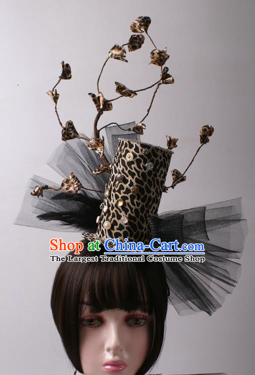 Top Stage Show Leopard Printing Hair Crown Baroque Princess Giant Headdress Rio Carnival Decorations Halloween Cosplay Top Hat