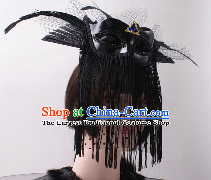 Top Stage Show Black Feather Hair Crown Baroque Princess Giant Headdress Rio Carnival Decorations Halloween Cosplay Hair Accessories