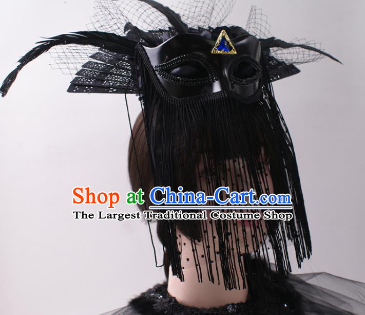 Top Stage Show Black Feather Hair Crown Baroque Princess Giant Headdress Rio Carnival Decorations Halloween Cosplay Hair Accessories