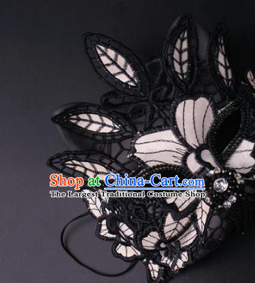 Rio Carnival Headwear Halloween Party Male Cosplay Cat Mask Professional Stage Performance Black Lace Face Mask
