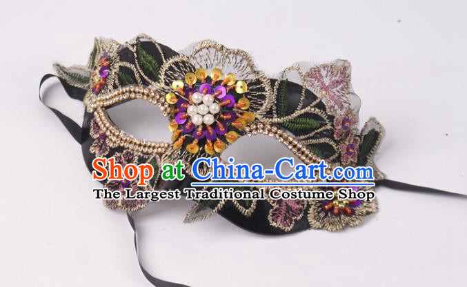 Handmade Carnival Purple Sequins Face Mask Stage Performance Blinder Headpiece Halloween Cosplay Party Lace Mask