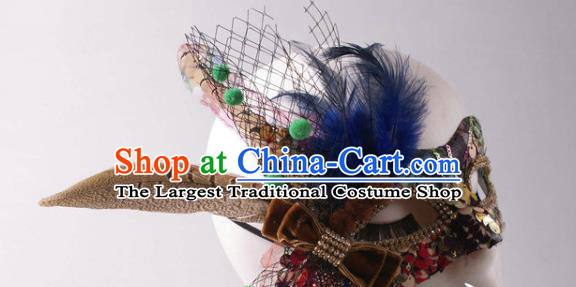 Handmade Halloween Cosplay Party Sequins Mask Carnival Feather Face Mask Stage Performance Blinder Headpiece