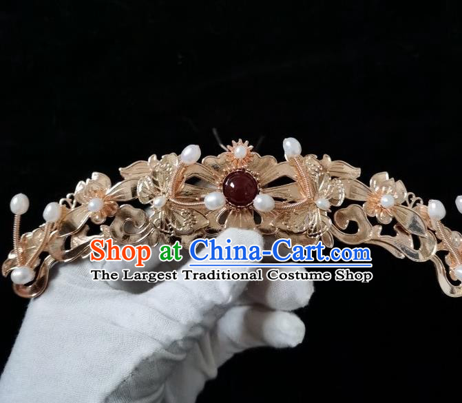 China Ming Dynasty Empress Golden Butterfly Hair Crown Traditional Hanfu Hairpin Ancient Court Woman Hair Accessories