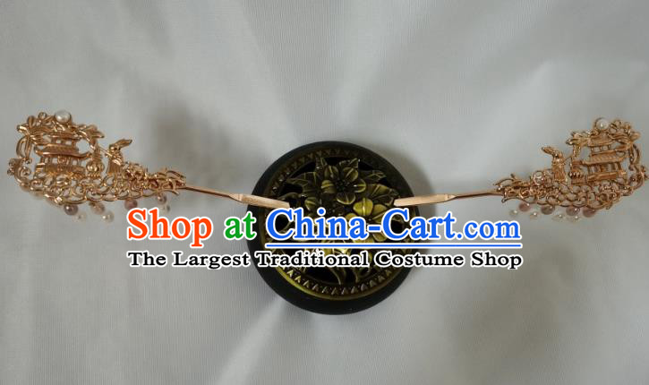 China Traditional Hanfu Hair Accessories Ancient Princess Golden Hair Stick Tang Dynasty Tassel Hairpin