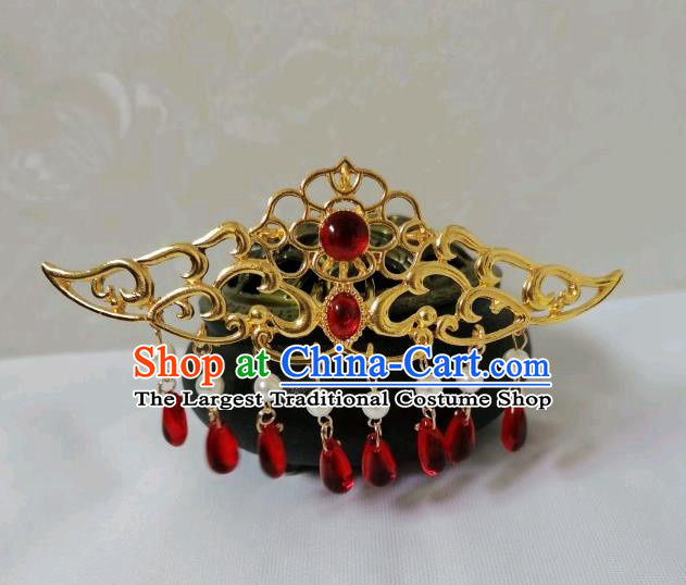 China Ancient Queen Golden Phoenix Hair Crown Ming Dynasty Empress Tassel Hairpin Traditional Hanfu Hair Accessories Full Set