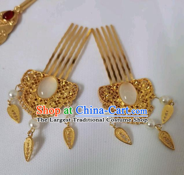 China Tang Dynasty Empress Hairpins Traditional Hanfu Hair Accessories Ancient Queen Golden Phoenix Hair Crown Full Set