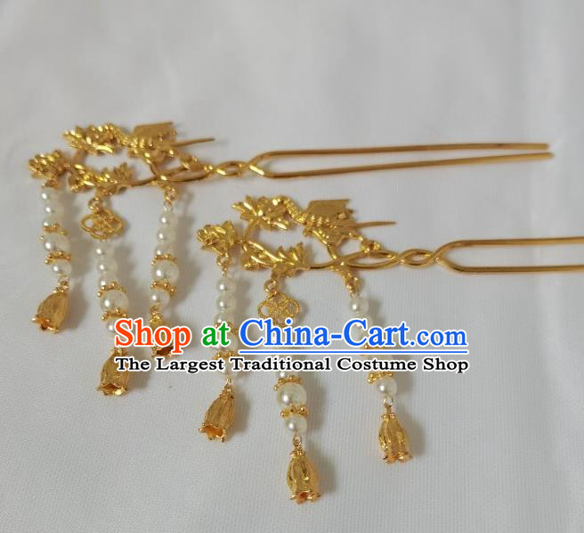 China Ancient Princess Golden Phoenix Hair Crown Ming Dynasty Palace Lady Hairpins Traditional Hanfu Hair Accessories Full Set