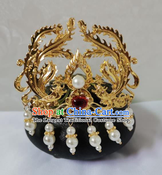 China Ancient Princess Golden Phoenix Hair Crown Ming Dynasty Palace Lady Hairpins Traditional Hanfu Hair Accessories Full Set
