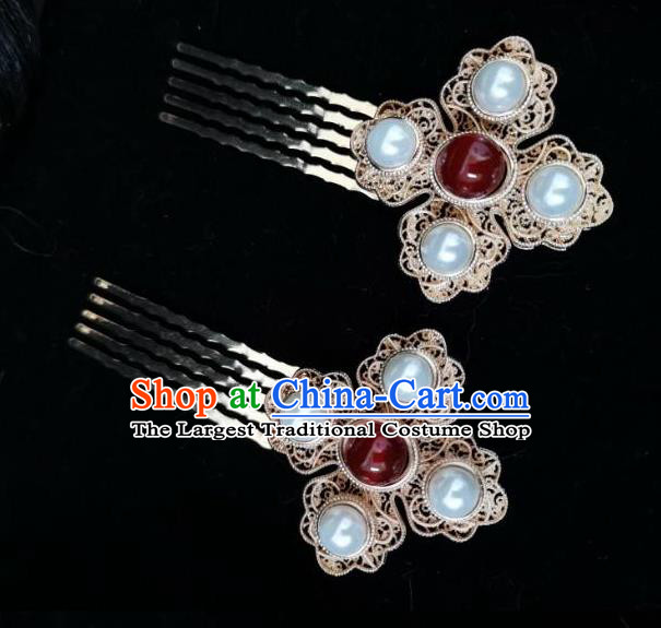 China Traditional Hanfu Pearls Hair Accessories Ancient Empress Hair Crown Ming Dynasty Phoenix Tassel Hairpins Complete Set