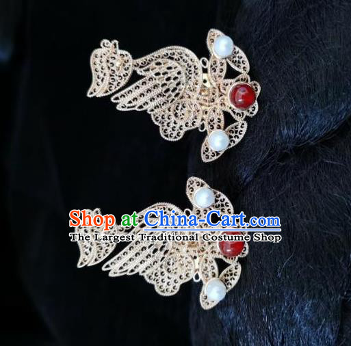 China Traditional Hanfu Pearls Hair Accessories Ancient Empress Hair Crown Ming Dynasty Phoenix Tassel Hairpins Complete Set