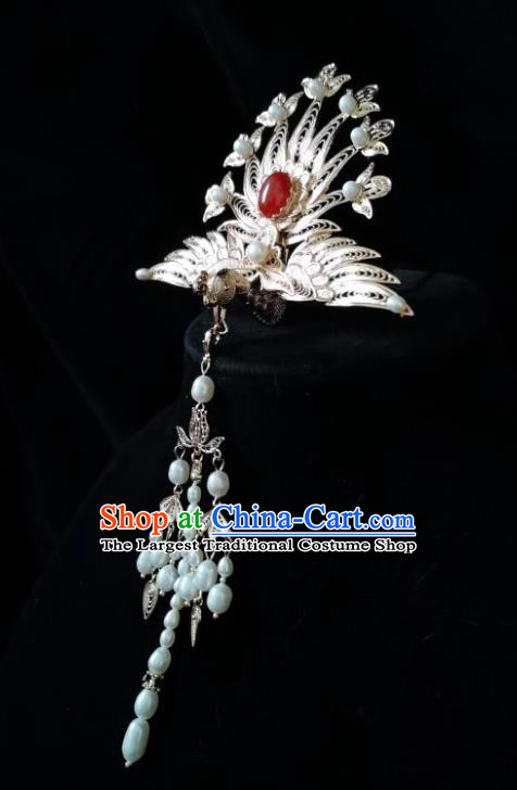 China Traditional Hanfu Tassel Hairpin Ancient Court Woman Hair Accessories Ming Dynasty Empress Golden Phoenix Hair Crown