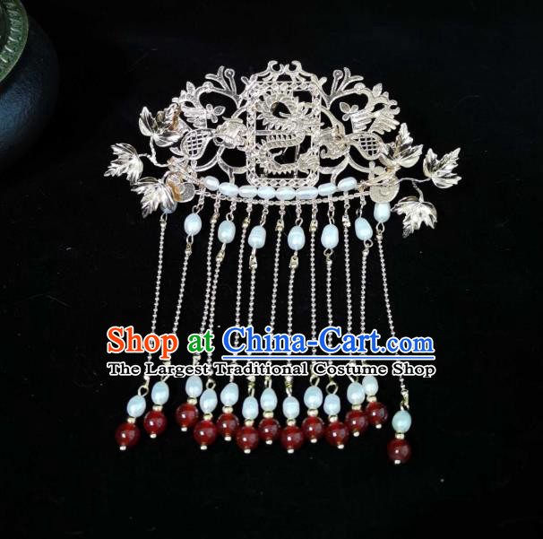 China Ming Dynasty Empress Tassel Hairpin Traditional Hanfu Hair Accessories Ancient Palace Lady Hair Crown