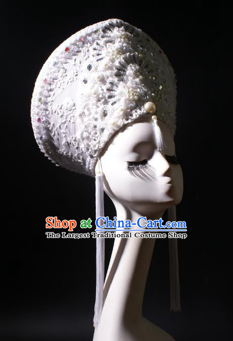 Top Rio Carnival Decorations Halloween Cosplay Queen White Pearls Hat Stage Show Royal Crown Baroque Giant Headdress