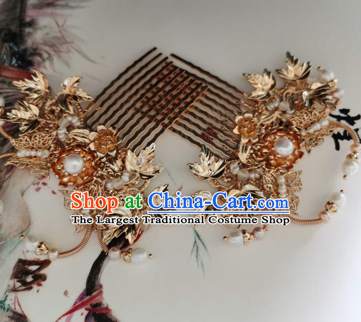 China Ancient Princess Hairpins Tang Dynasty Palace Lady Golden Crab Hair Combs Traditional Hanfu Hair Accessories