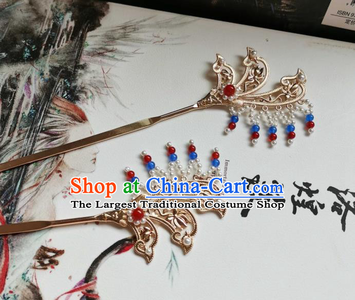 China Ancient Princess Tassel Hairpin Traditional Hanfu Hair Accessories Tang Dynasty Golden Hair Stick