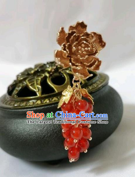 Handmade Chinese Traditional Tang Dynasty Princess Ear Accessories Ancient Palace Lady Golden Peony Earrings