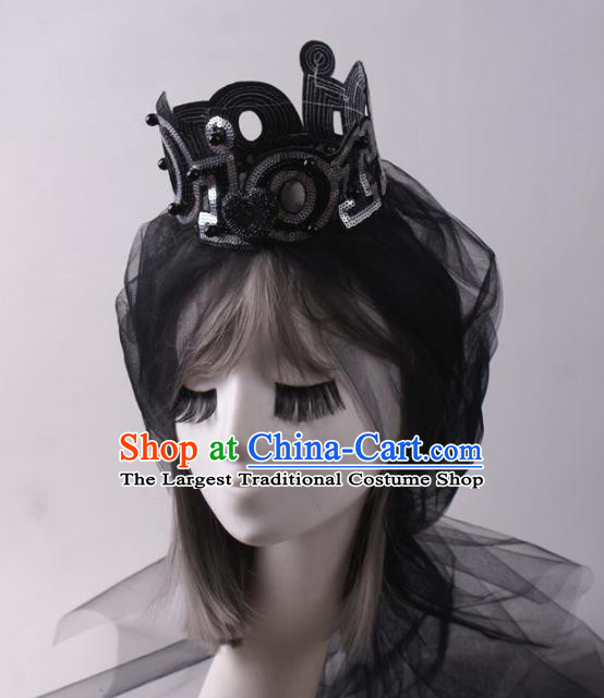 Top Stage Show Black Royal Crown Baroque Bride Giant Headdress Rio Carnival Decorations Halloween Cosplay Princess Headwear
