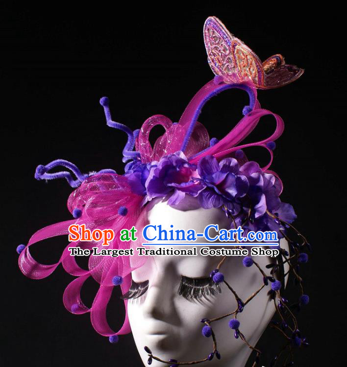 Top Halloween Cosplay Princess Hair Clasp Stage Show Purple Flowers Royal Crown Baroque Bride Giant Headdress Rio Carnival Decorations