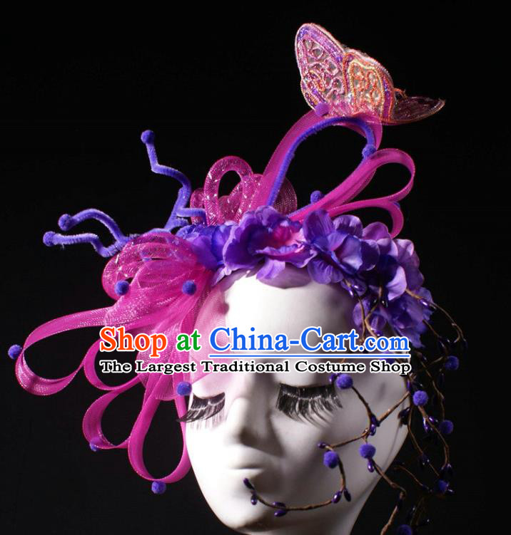 Top Halloween Cosplay Princess Hair Clasp Stage Show Purple Flowers Royal Crown Baroque Bride Giant Headdress Rio Carnival Decorations