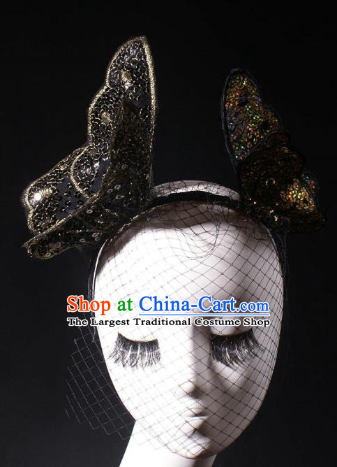Top Stage Show Royal Crown Baroque Giant Headdress Rio Carnival Decorations Halloween Cosplay Princess Black Butterfly Hair Clasp